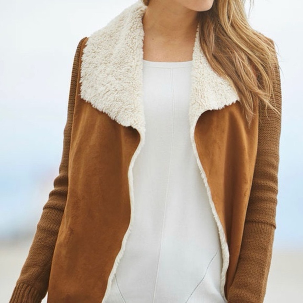 Stradivarius black faux suede open-front cardigan, size 4.
